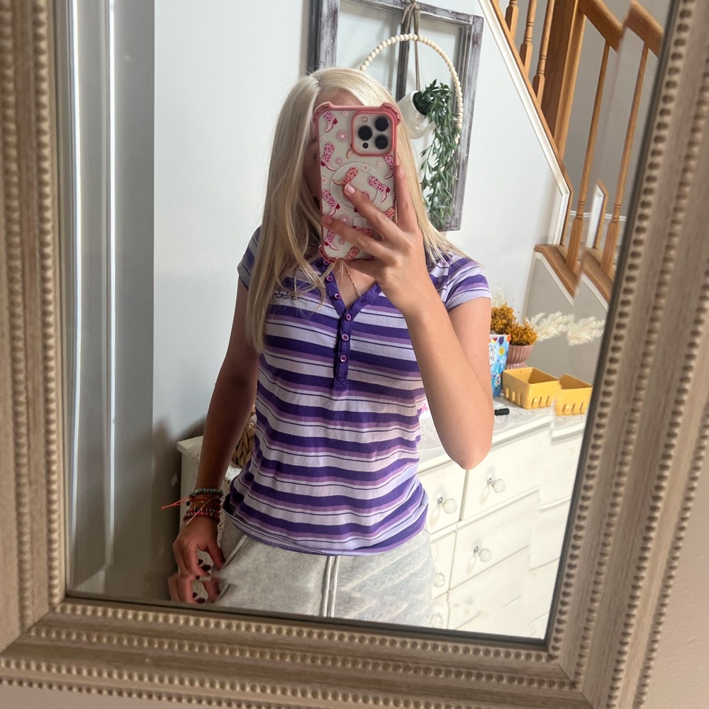 Small purple striped kappa shirt